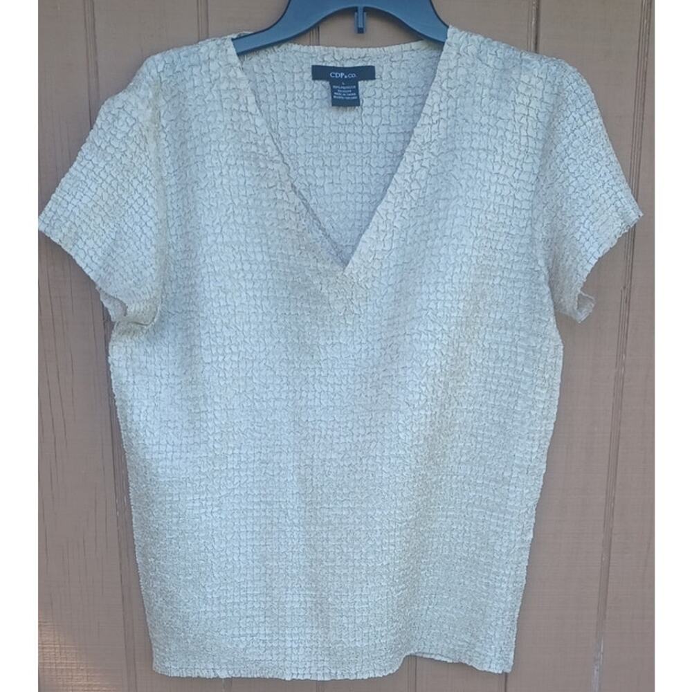 Cream Textured Jacket Blouse 2 Piece Set M L Romantic Mother Bride - Picture 9 of 13